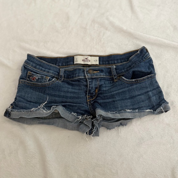 Hollister Pants - Hollister Women's Dark Blue Ultra Ultra Low Waisted Mini Jean Shorts